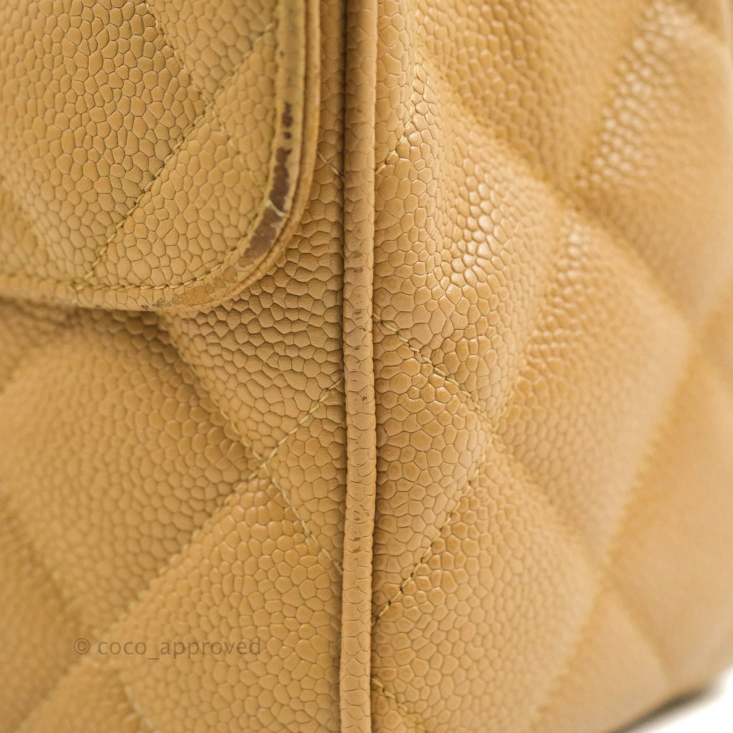 Chanel Vintage CC Large Square Flap Bag Beige Caviar 24K Gold Hardware
