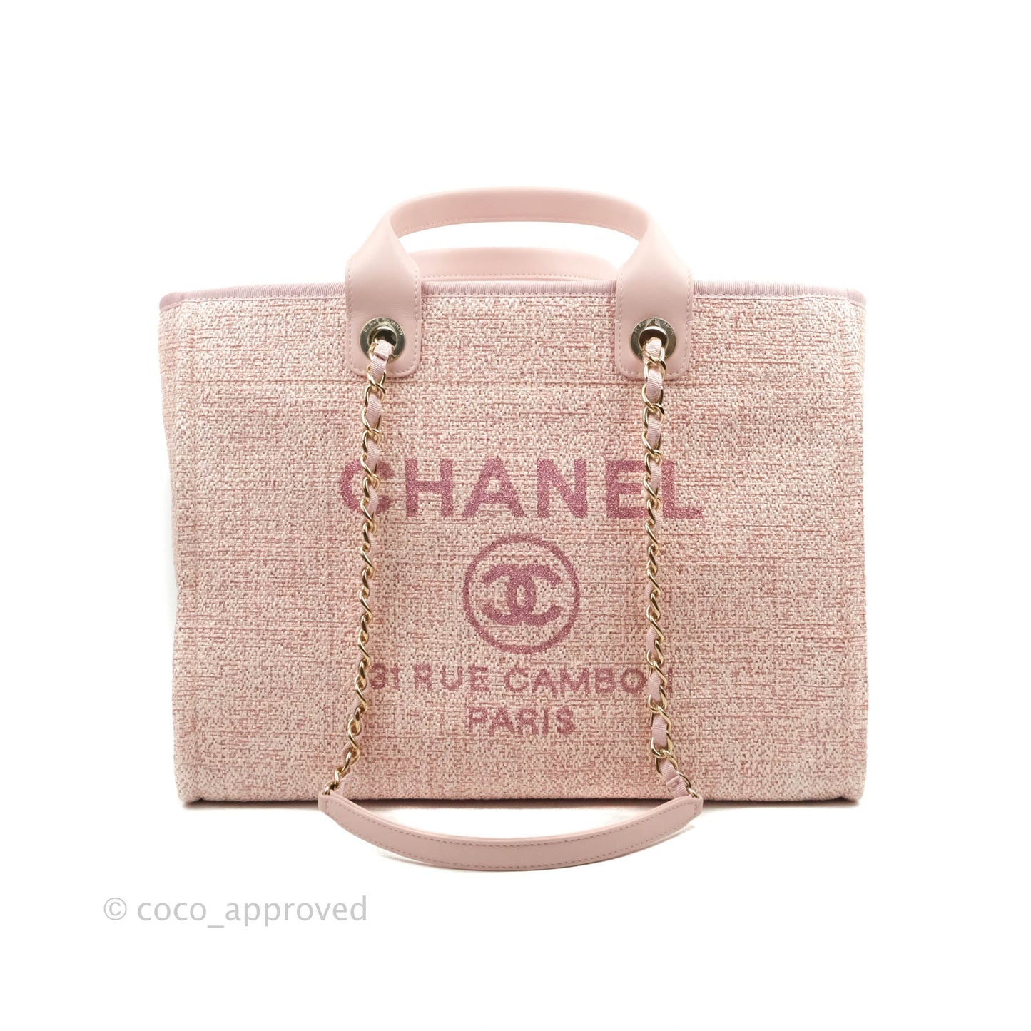 Chanel Large Deauville Pink Tweed Glittering Gold Hardware