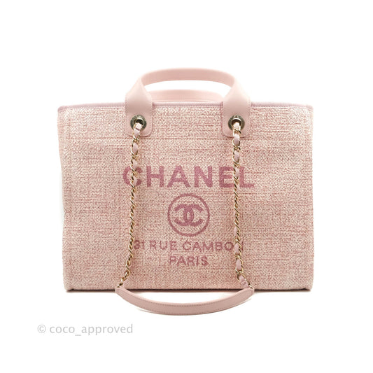 Chanel Large Deauville Pink Tweed Glittering Gold Hardware
