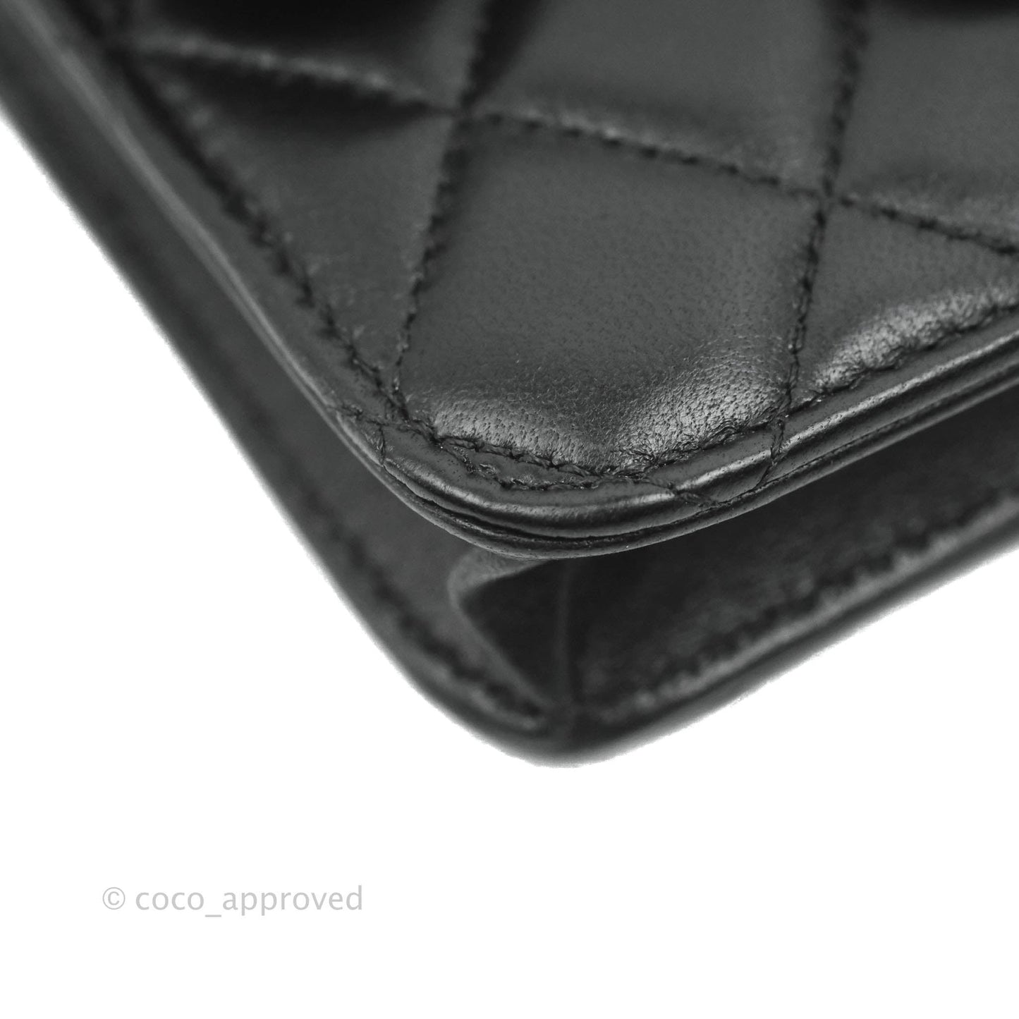 Chanel Mini Handle Flap Coin Purse With Chain Black Lambskin Gold Hardware