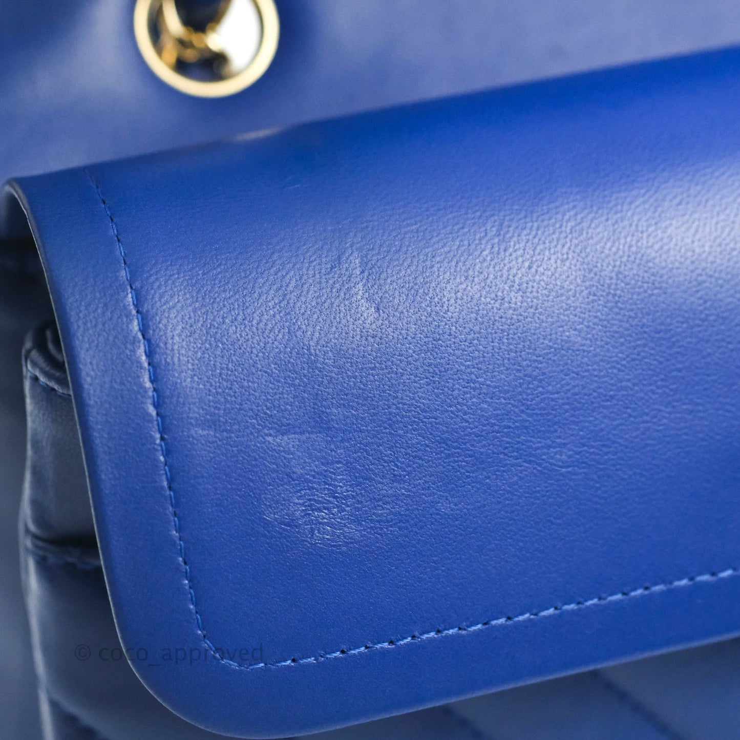 Chanel Classic M/L Medium Chevron Double Flap Blue Lambskin Gold Hardware