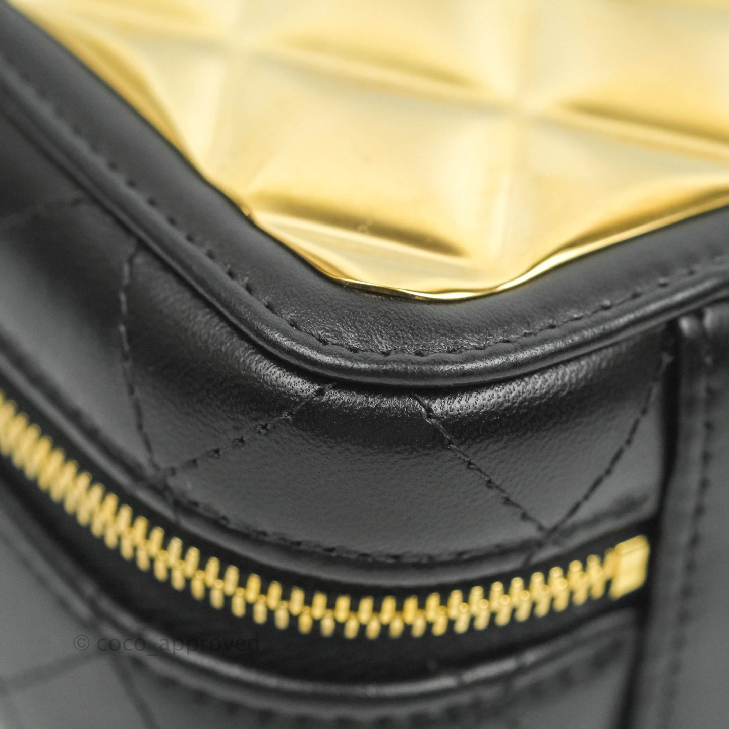 Chanel Quilted Golden Plate Vanity Case Black Lambskin Gold Hardware