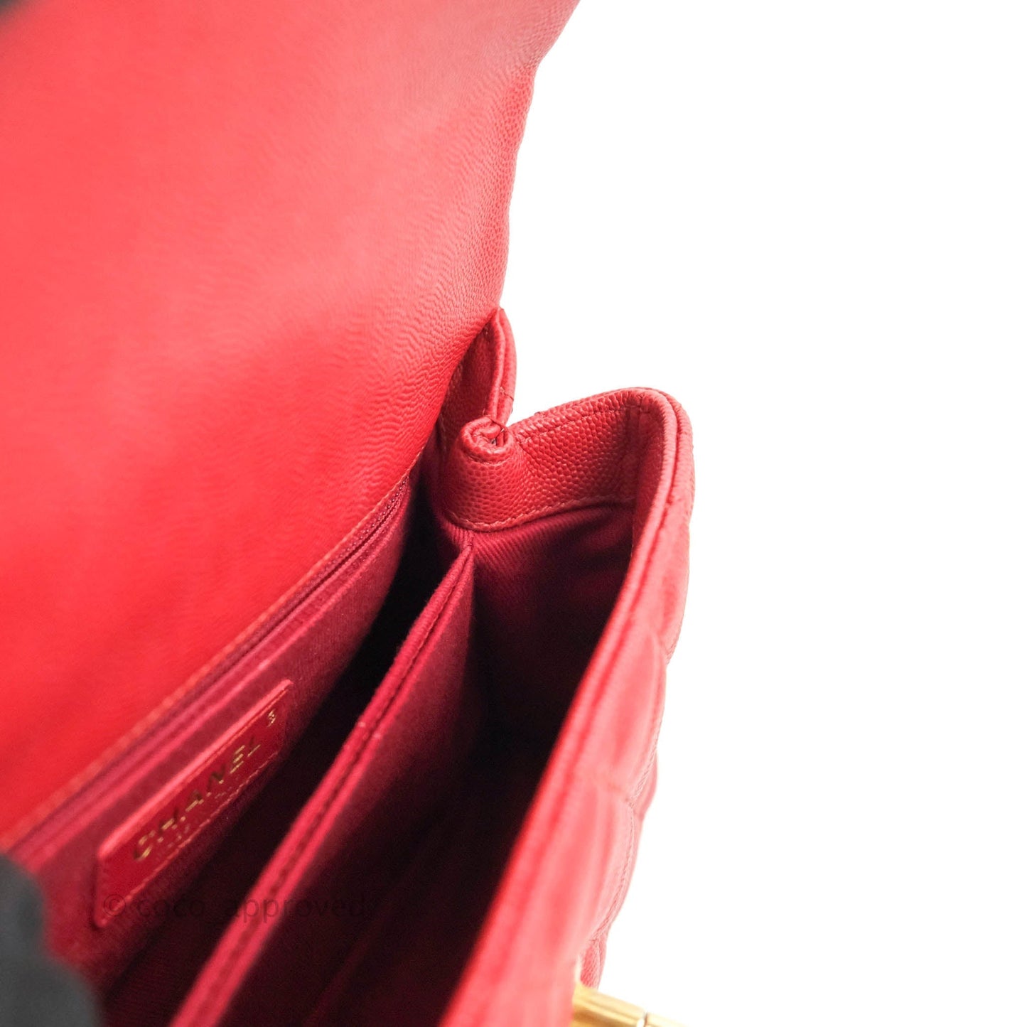 Chanel Small Quilted Coco Handle Red Caviar Gold Hardware