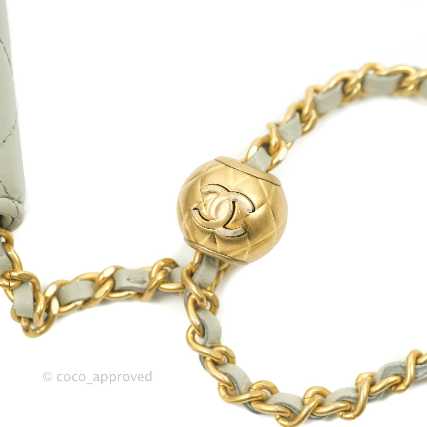 Chanel Quilted Pearl Crush Wallet on Chain WOC Light Grey Lambskin Aged Gold Hardware 22C