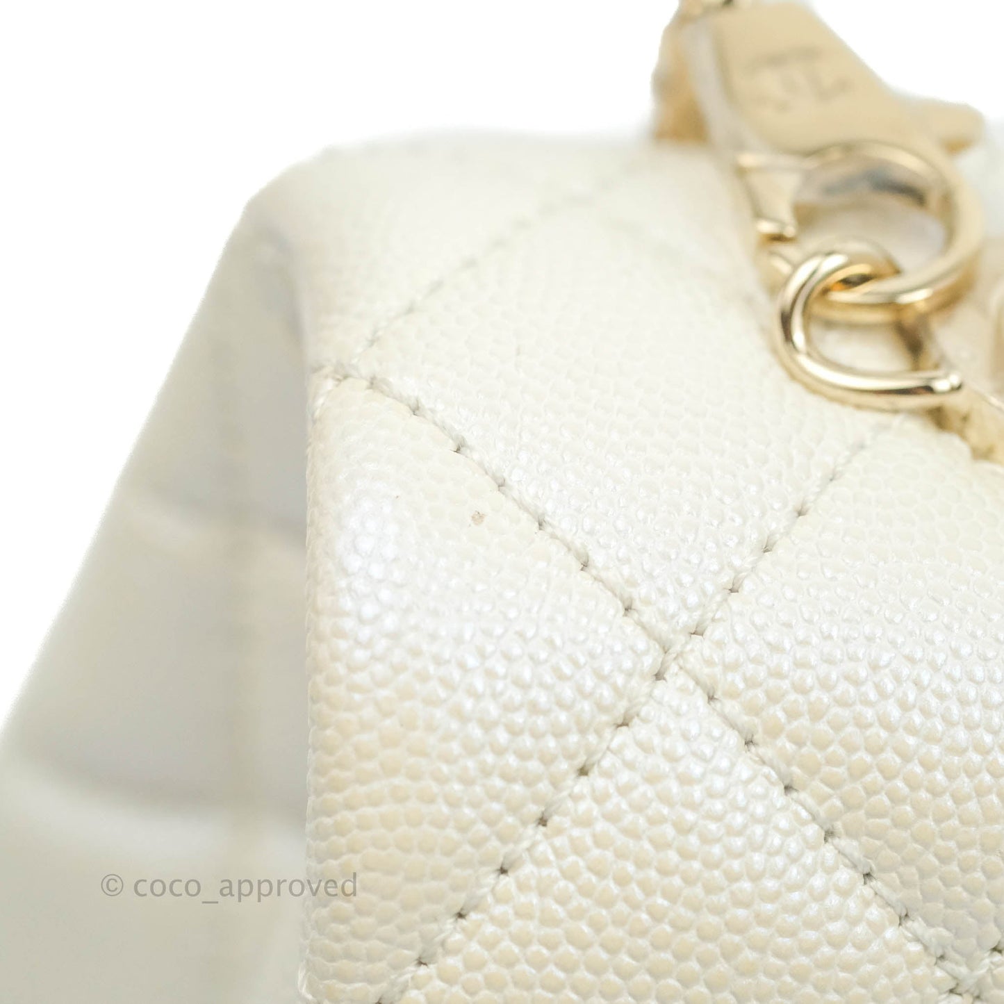 Chanel Small Quilted Coco Handle Iridescent White Caviar Gold Hardware