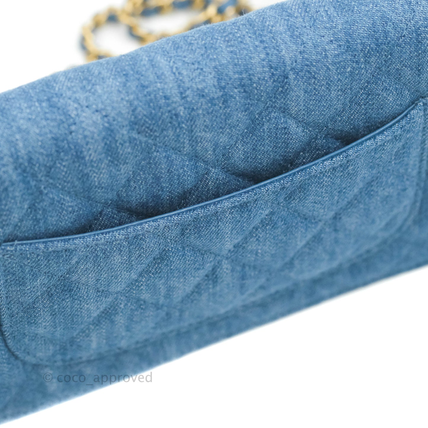 Chanel Quilted Pearl Crush Wallet on Chain WOC Denim Aged Gold Hardware