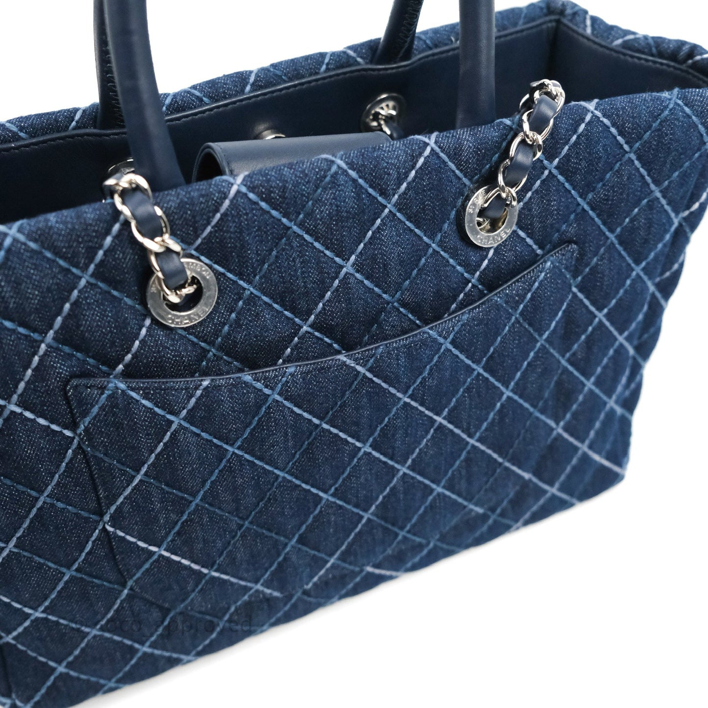 Chanel Quilted Medium Coco Handle Shopping Tote Denim Silver Hardware