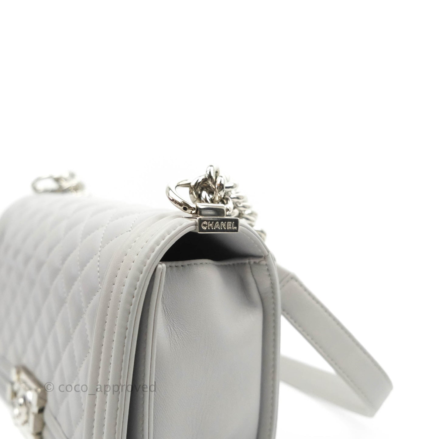 Chanel Quilted Medium Boy Grey Lambskin Silver Hardware