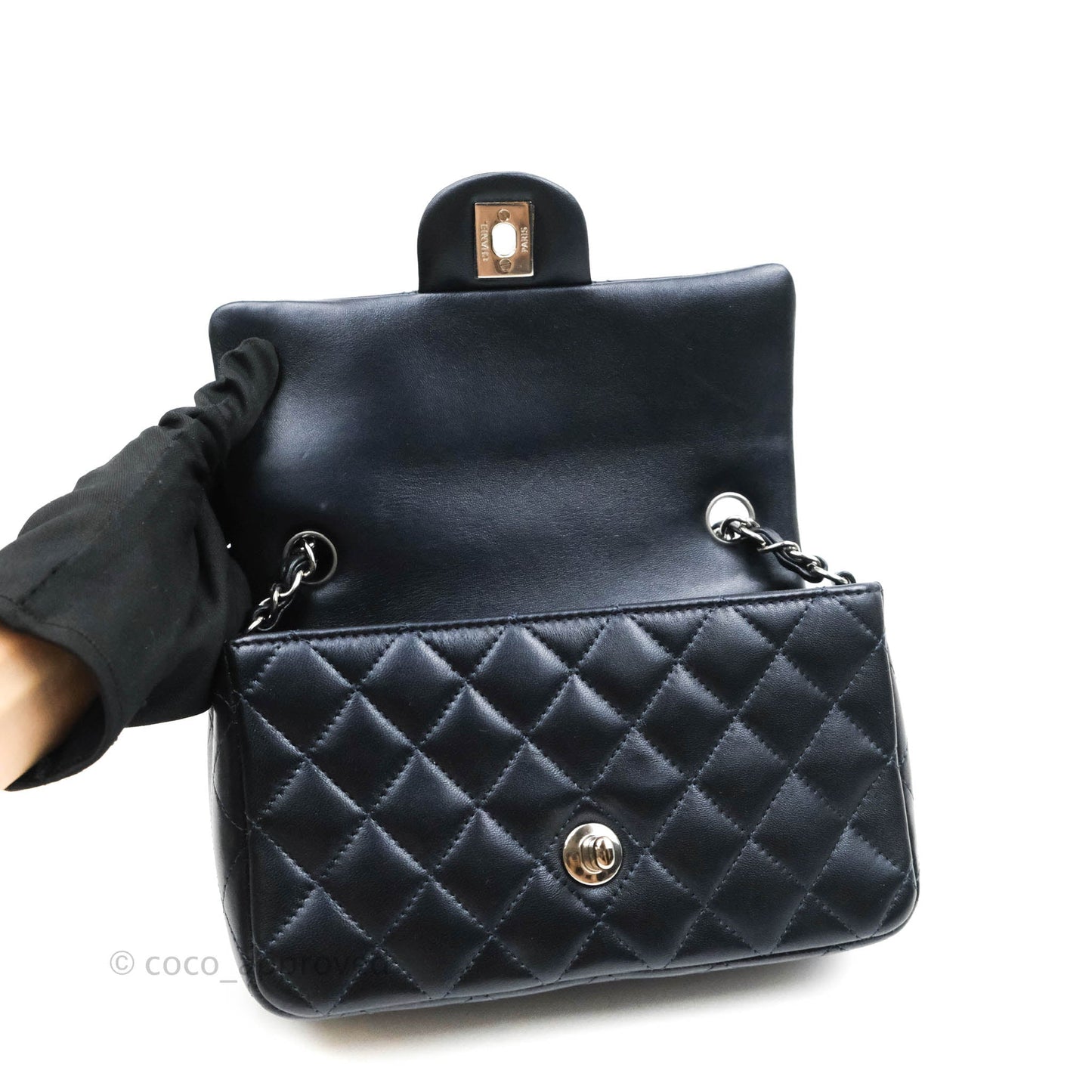 Chanel Quilted Mini Rectangular Lambskin Dark Navy Silver Hardware
