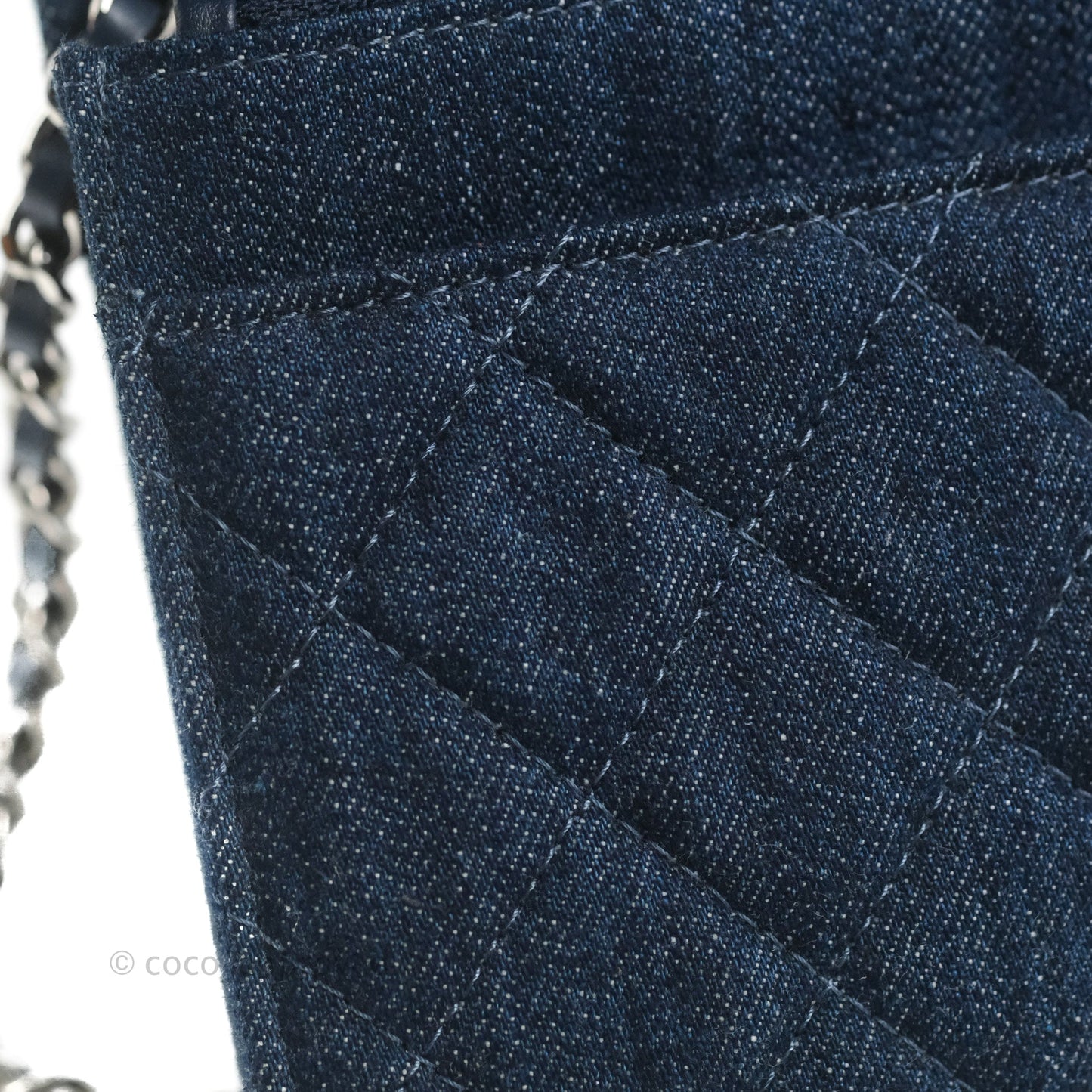 Chanel Quilted Chain Around Wallet on Chain WOC Dark Blue Denim Silver Hardware