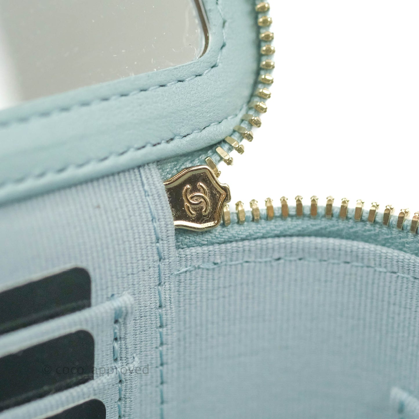 Chanel Vanity Rectangular Top Handle Light Blue Lambskin Gold Hardware
