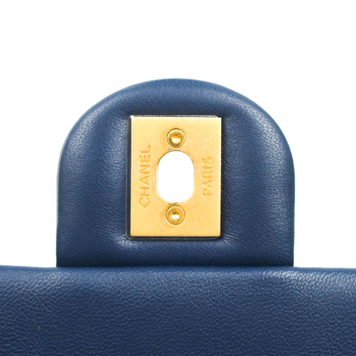 Chanel Circular Handle Flap Bag Navy Lambskin Aged Gold Hardware