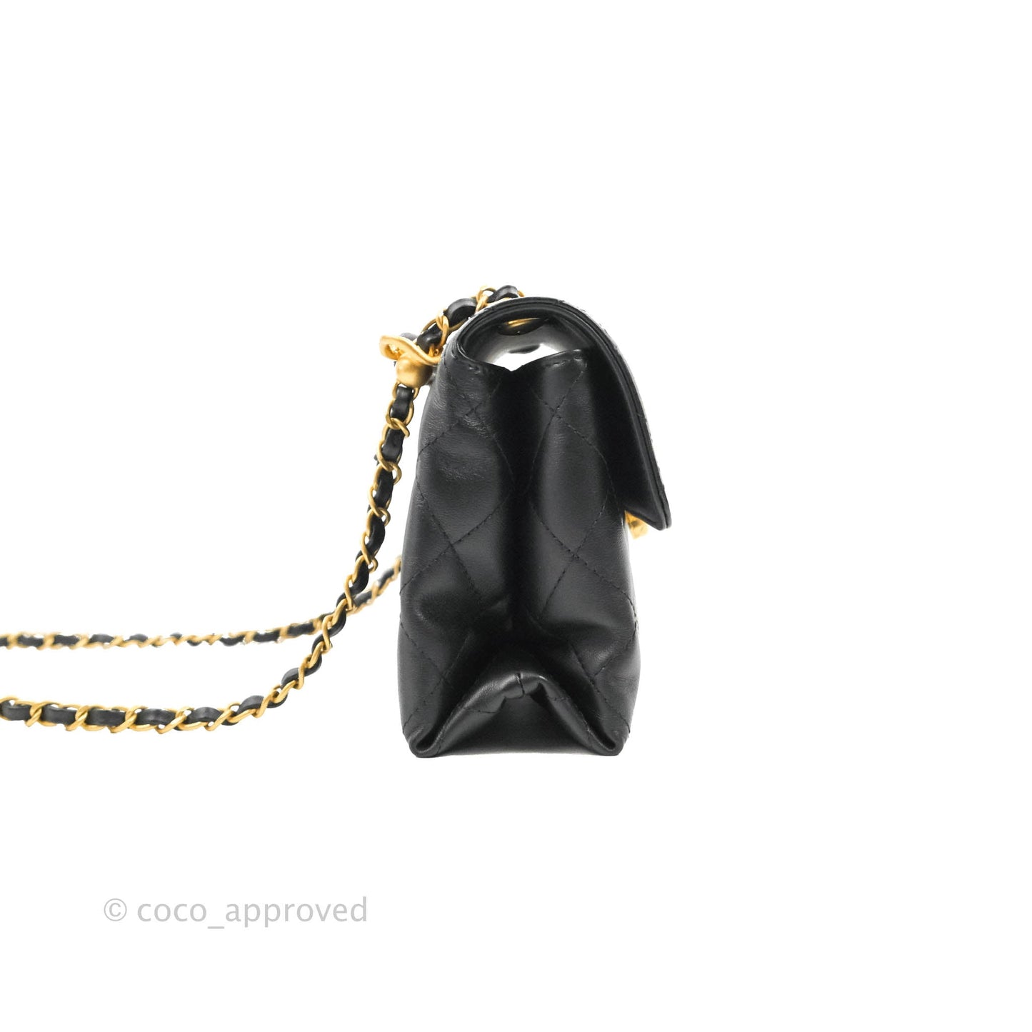 Chanel Small Chain Bar Flap Bag Black Calfskin Aged Gold Hardware