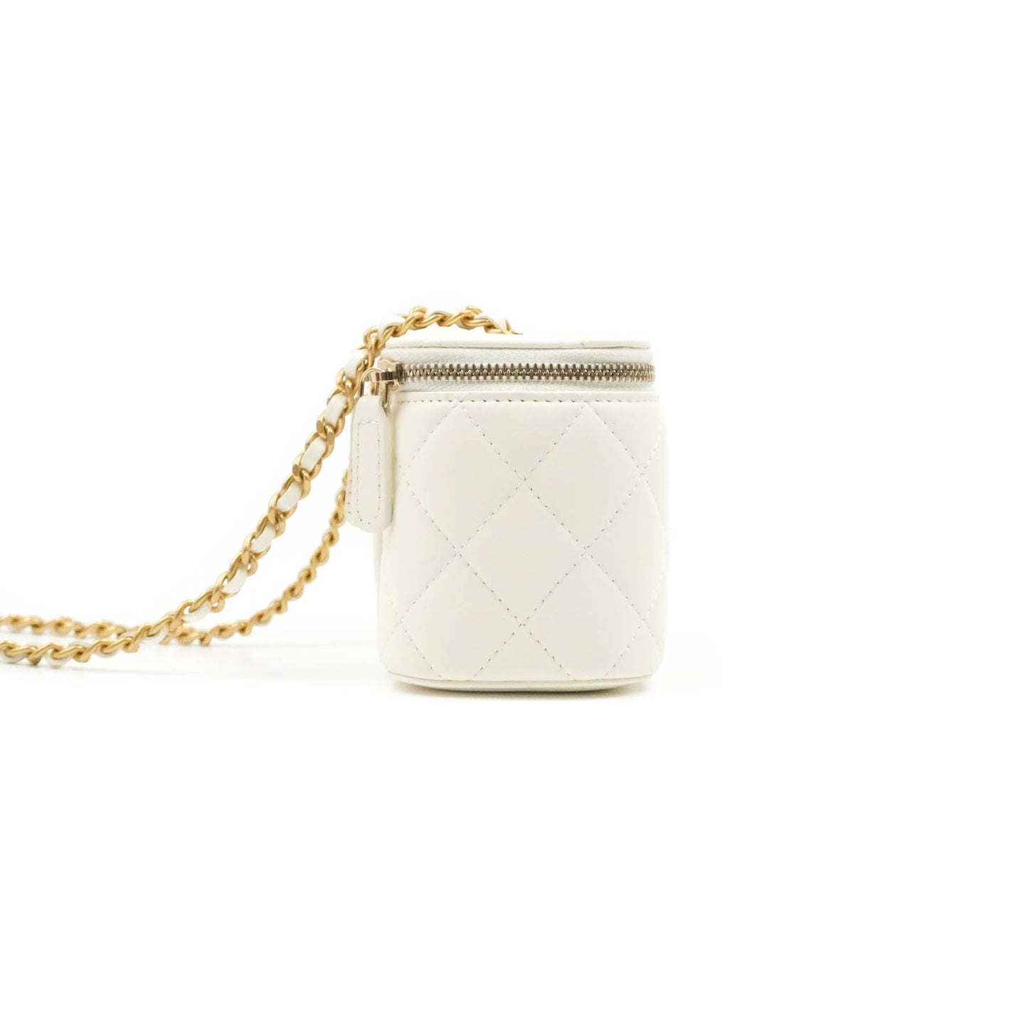 Chanel Mini Pearl Crush Vanity With Chain White Lambskin Aged Gold Hardware