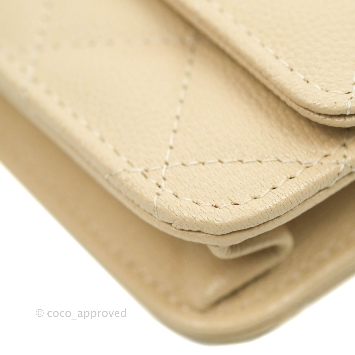 Chanel Quilted Golden Class Wallet on Chain WOC Light Beige Caviar Gold Hardware