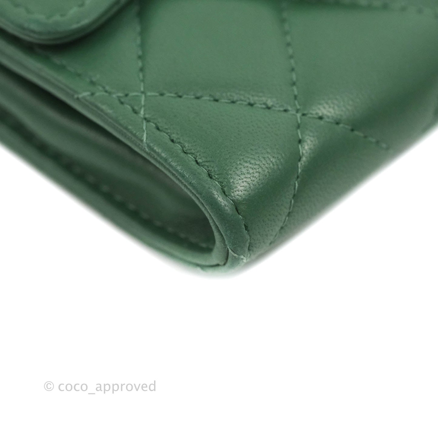 Chanel Classic Flap Coin Purse Dark Green Lambskin Silver Hardware