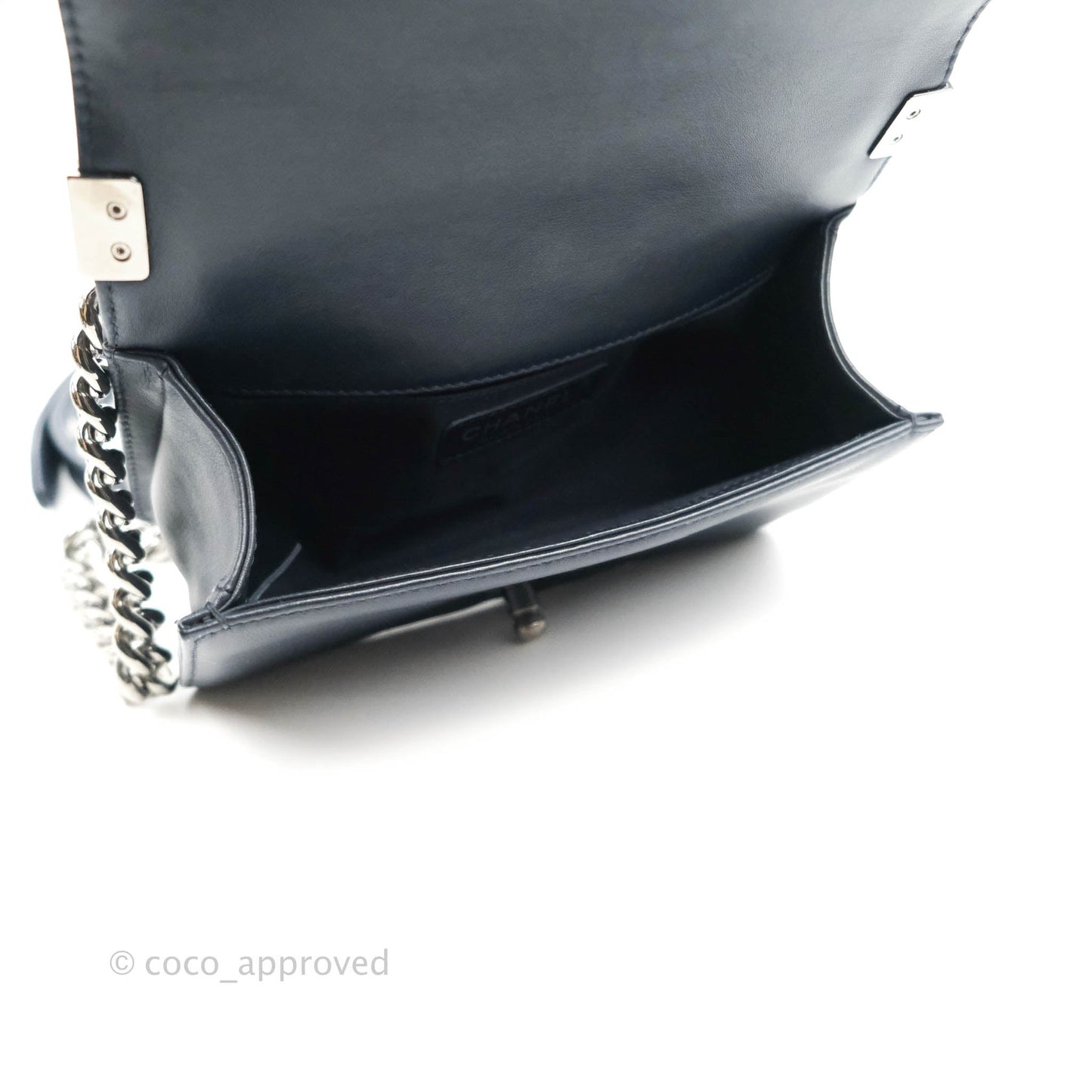 Chanel Small Quilted Boy Navy Calfskin Gun Metal