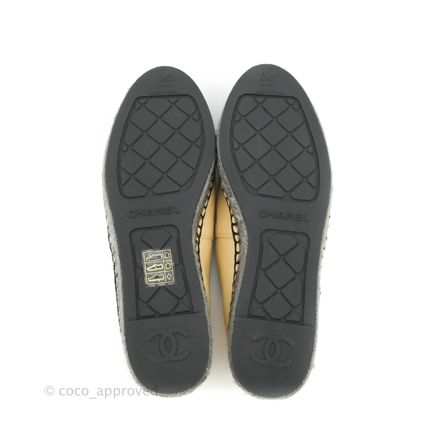 Chanel Espadrille Black Beige Leather Size 36C