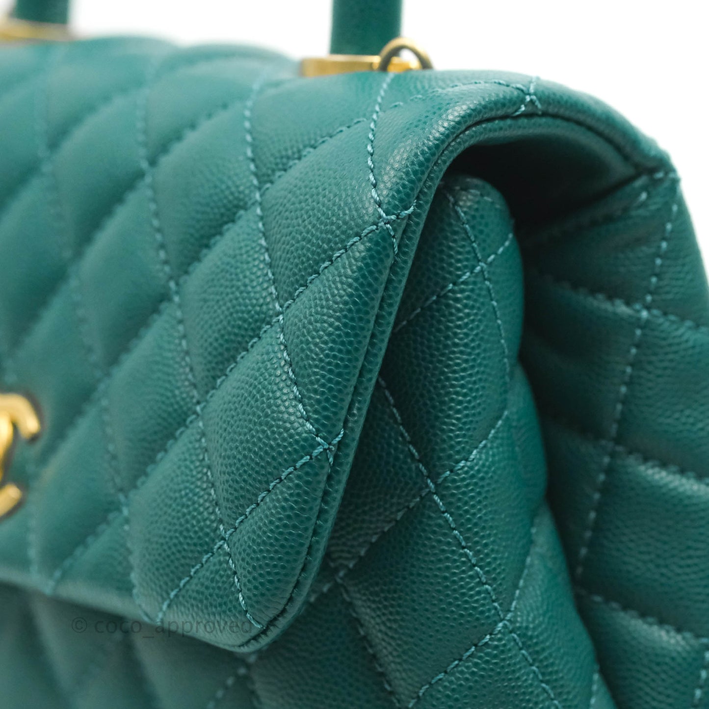 Chanel Small Quilted Coco Handle Teal Green Caviar Gold Hardware