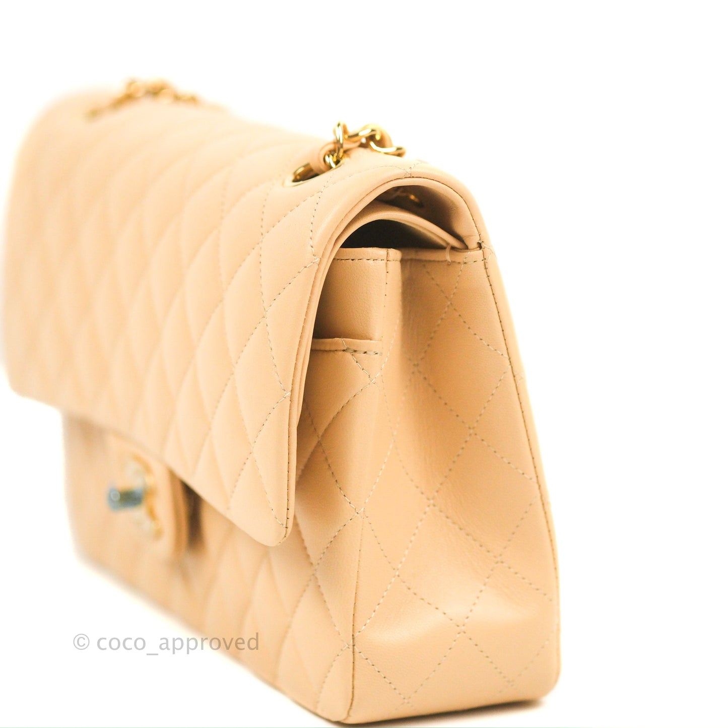 Chanel Classic M/L Medium Flap Quilted Beige Lambskin Gold Hardware