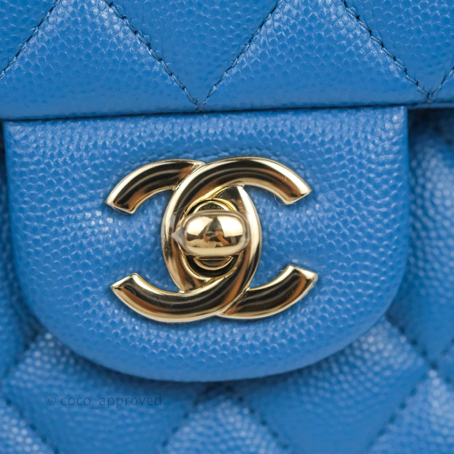 Chanel Classic M/L Medium Flap Quilted Blue Caviar Gold Hardware 21P