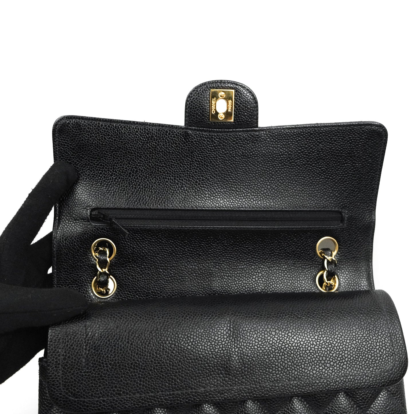 Chanel Classic M/L Medium Flap Quilted Black Caviar 24K Gold Hardware