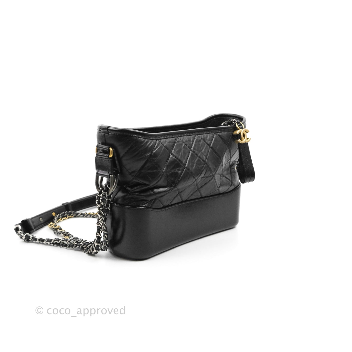 Chanel Medium Gabrielle Hobo with Logo Handle Black Aged Calfskin
