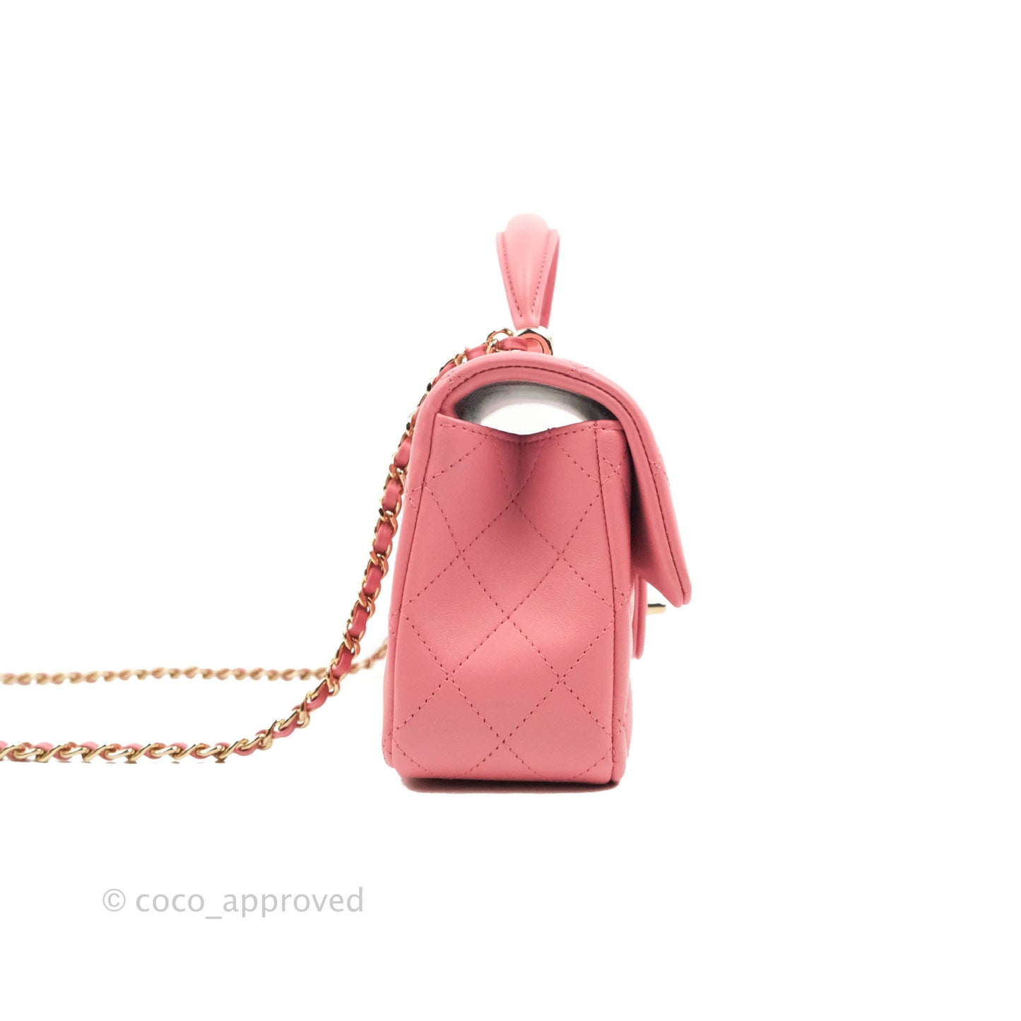 Chanel Top Handle Mini Rectangular Flap Bag Pink Lambskin Gold Hardware