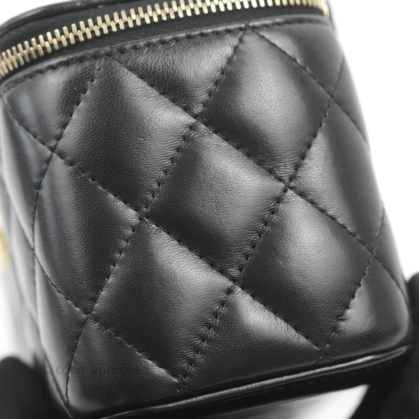 Chanel Vanity with Adjustable Chain Black Lambskin Aged Gold Hardware 22K