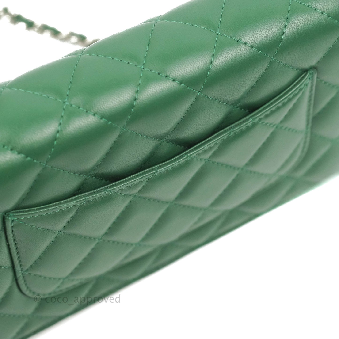Chanel Quilted Classic Wallet on Chain WOC Green Lambskin Silver Hardware