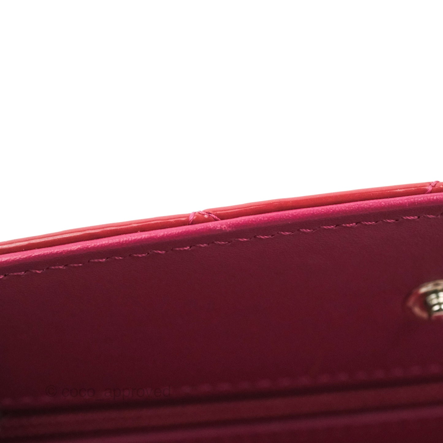 Chanel Wallet on Chain WOC Quilted Red Patent Ruthenium Hardware