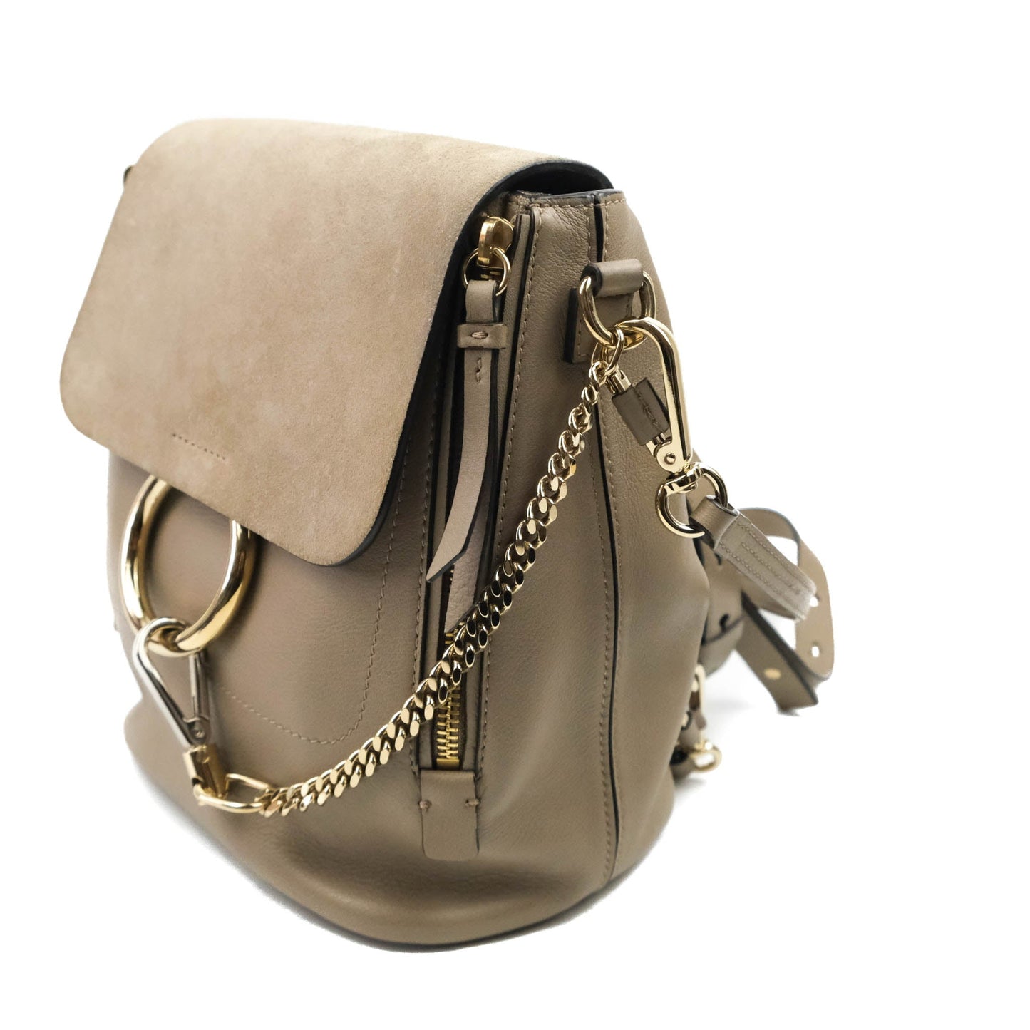 Chloe Small Faye Backpack Suede Calfskin Motty Grey Gold Hardware