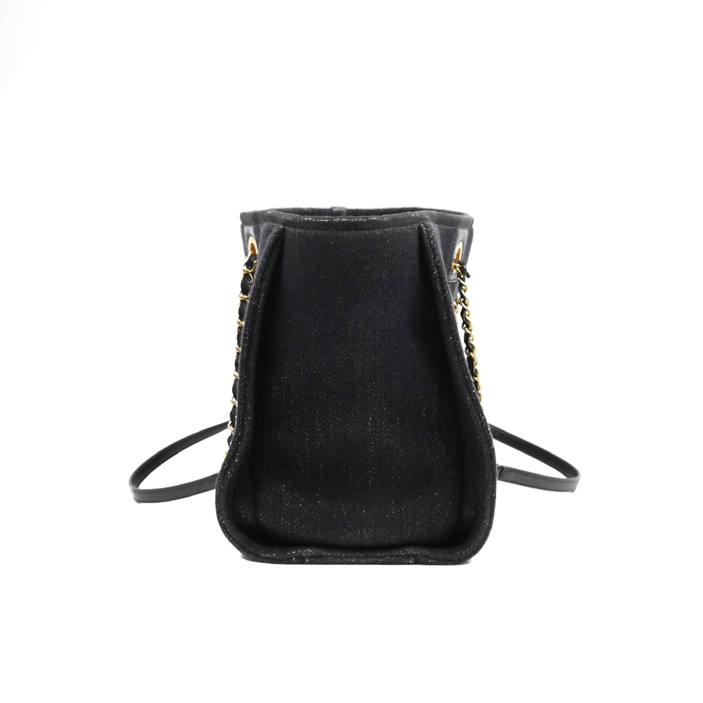 Chanel Medium Deauville Tote Navy Glitter Canvas Gold Hardware