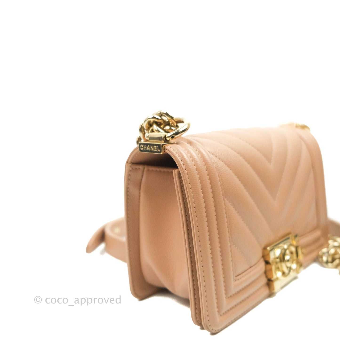 Chanel Small Chevron Boy Dark Beige Caviar Gold Hardware