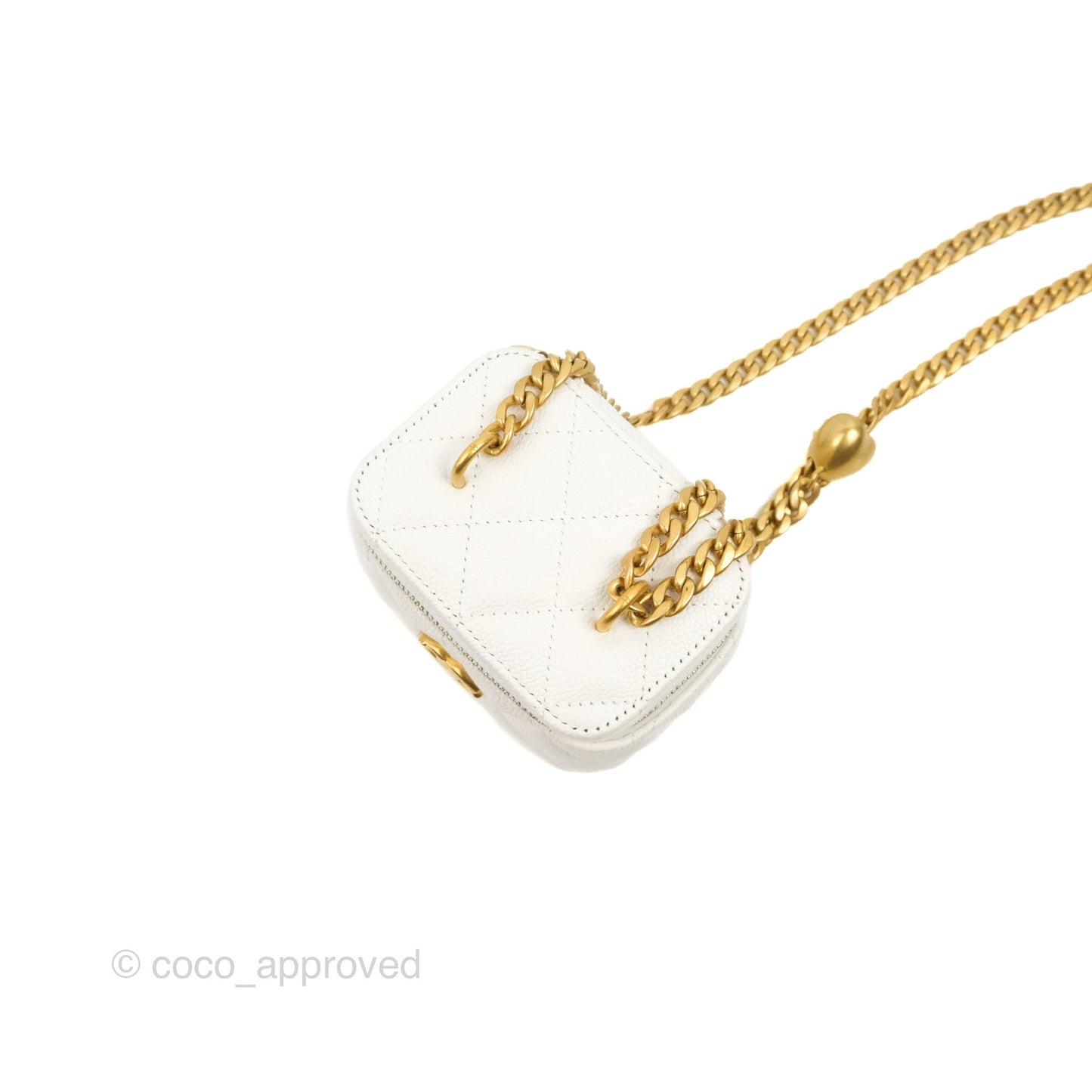 Chanel Quilted Heart Crush Mini Vanity With Chain White Caviar Aged Gold Hardware