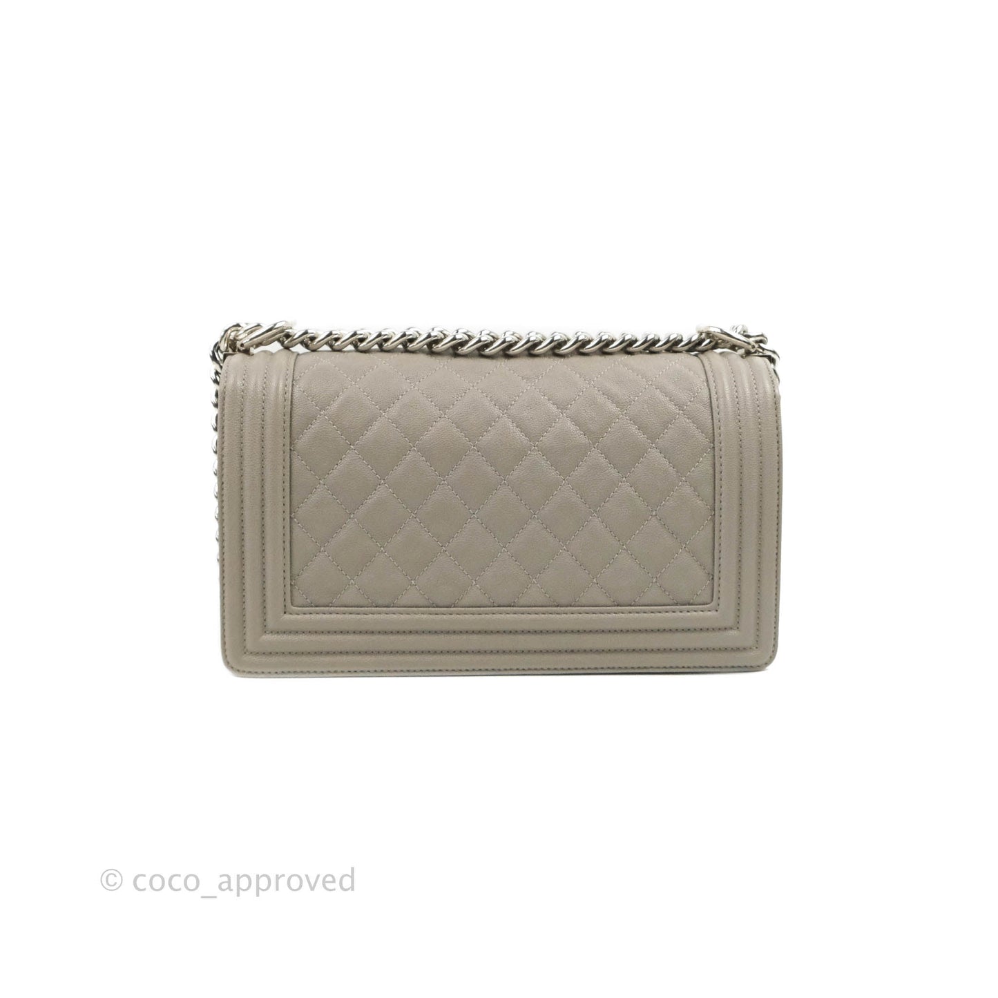 Chanel Quilted Medium Boy Etoupe Grey Caviar Silver Hardware