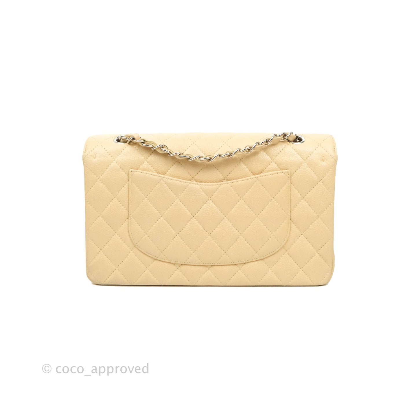 Chanel Classic M/L Medium Flap Quilted Beige Caviar Silver Hardware