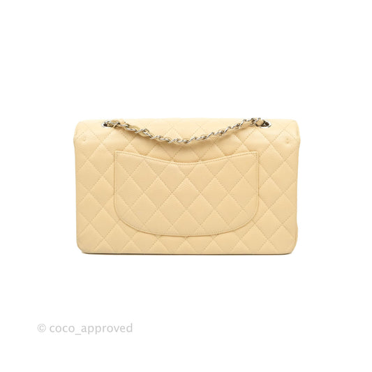 Chanel Classic M/L Medium Flap Quilted Beige Caviar Silver Hardware