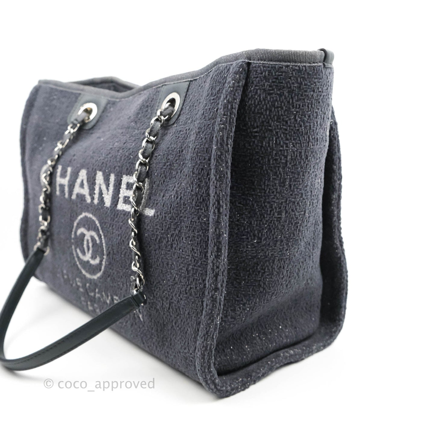 Chanel Medium Deauville Grey Glitter Lurex Tote Bag