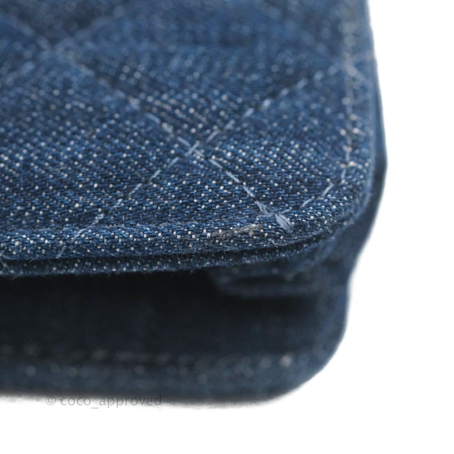 Chanel Quilted Chain Around Wallet on Chain WOC Dark Blue Denim Silver Hardware