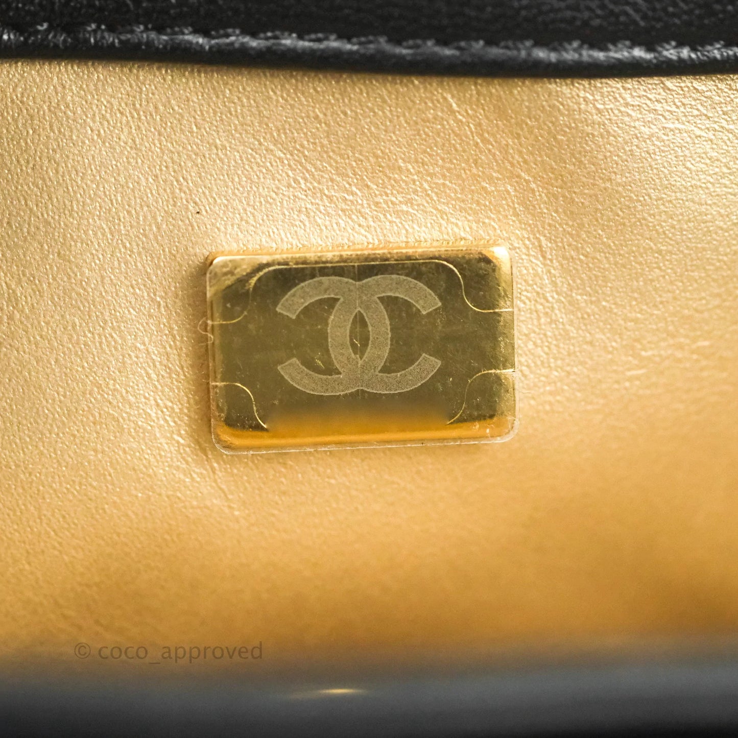 Chanel Quilted Small Flap Bag with CC Crystal Logo Handle Black Lambskin Aged Gold Hardware