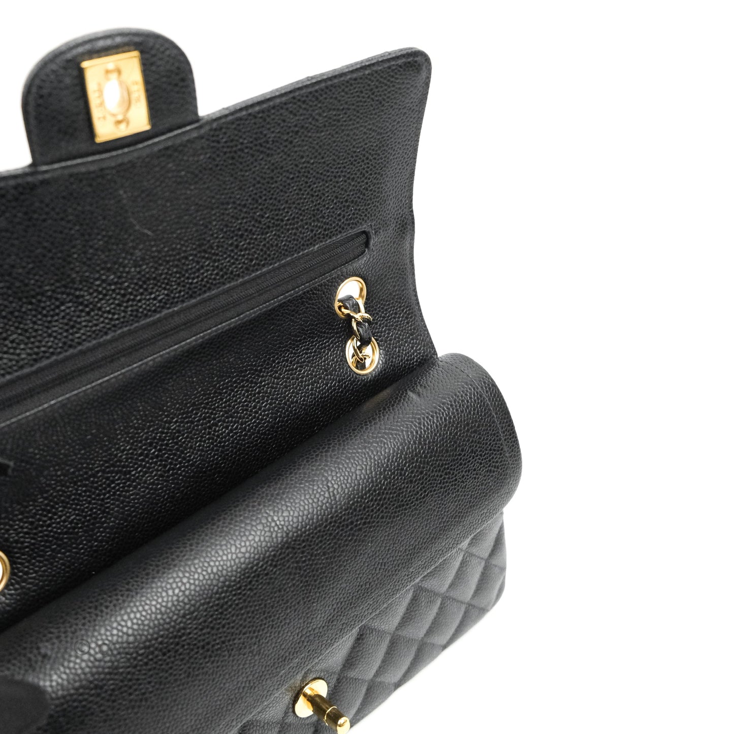 Chanel Classic M/L Medium Flap Quilted Black Caviar 24K Gold Hardware