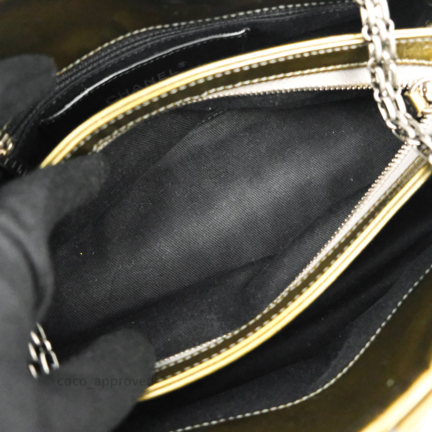 Chanel Small Mademoiselle Bowling Gradient Gold Patent Ruthenium Hardware