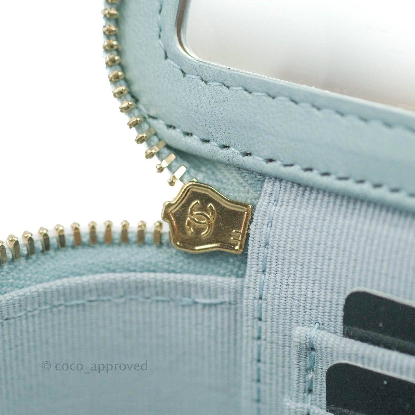 Chanel Vanity Rectangular Top Handle Light Blue Lambskin Gold Hardware