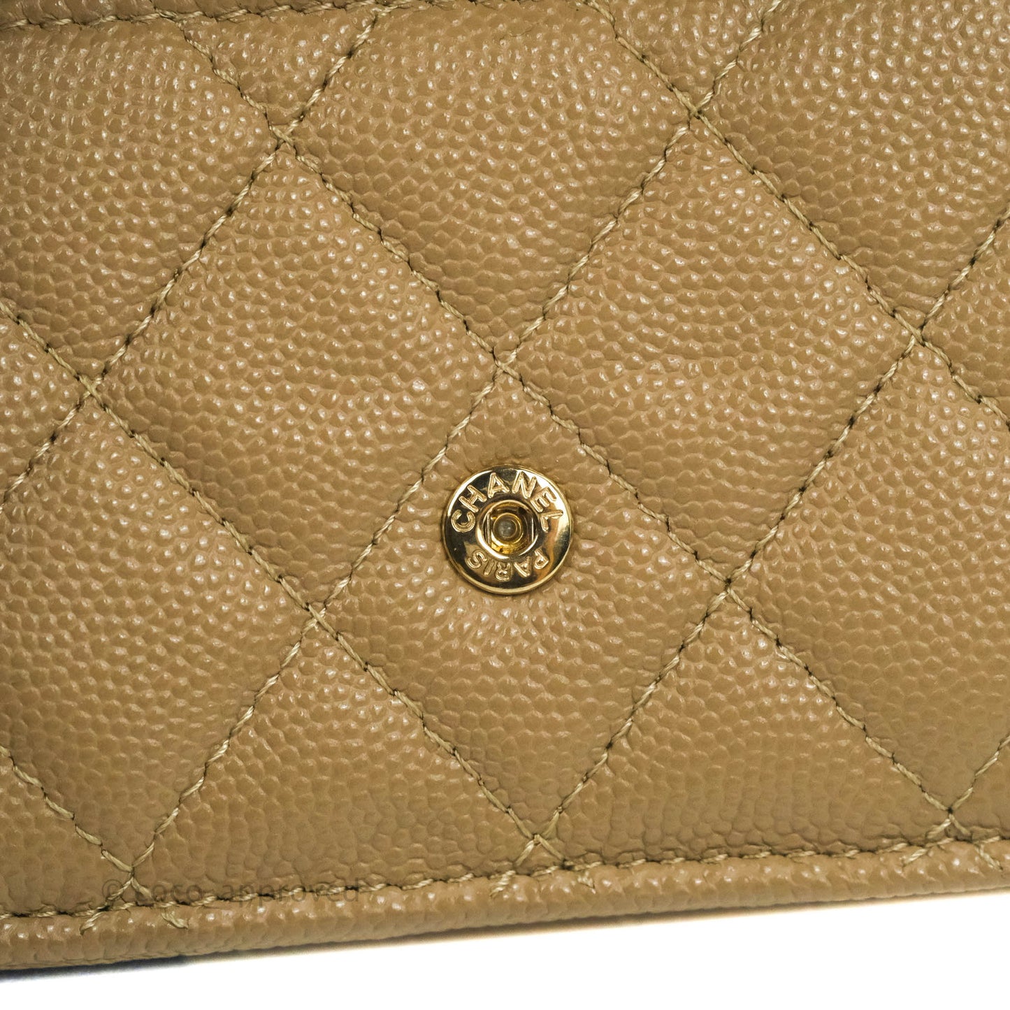 Chanel Quilted Small Classic Flap Trifold Wallet Dark Beige Caviar Gold Hardware