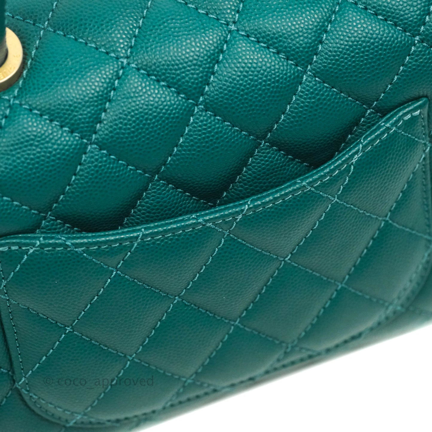 Chanel Small Quilted Coco Handle Teal Green Caviar Gold Hardware