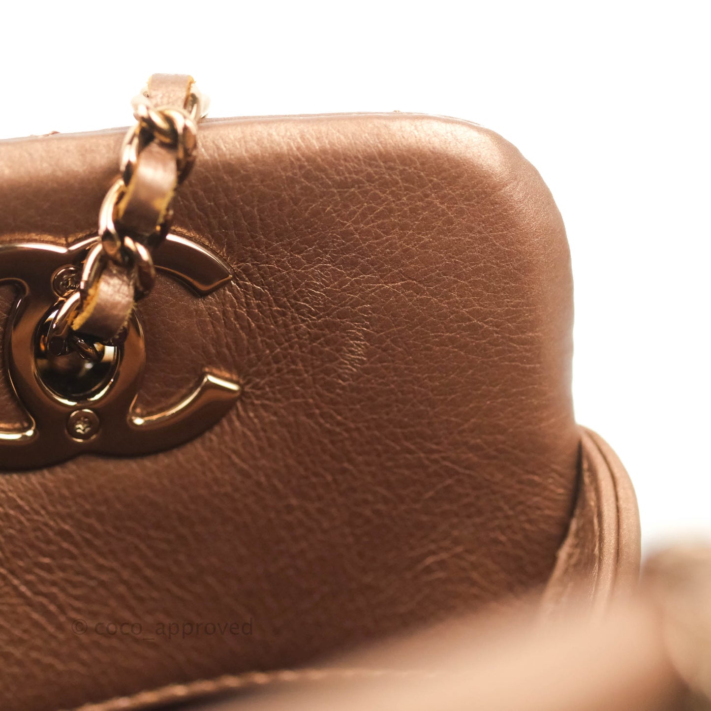 Chanel Iridescent Goatskin Quilted Small CC Eyelet Tote Copper Rose Gold