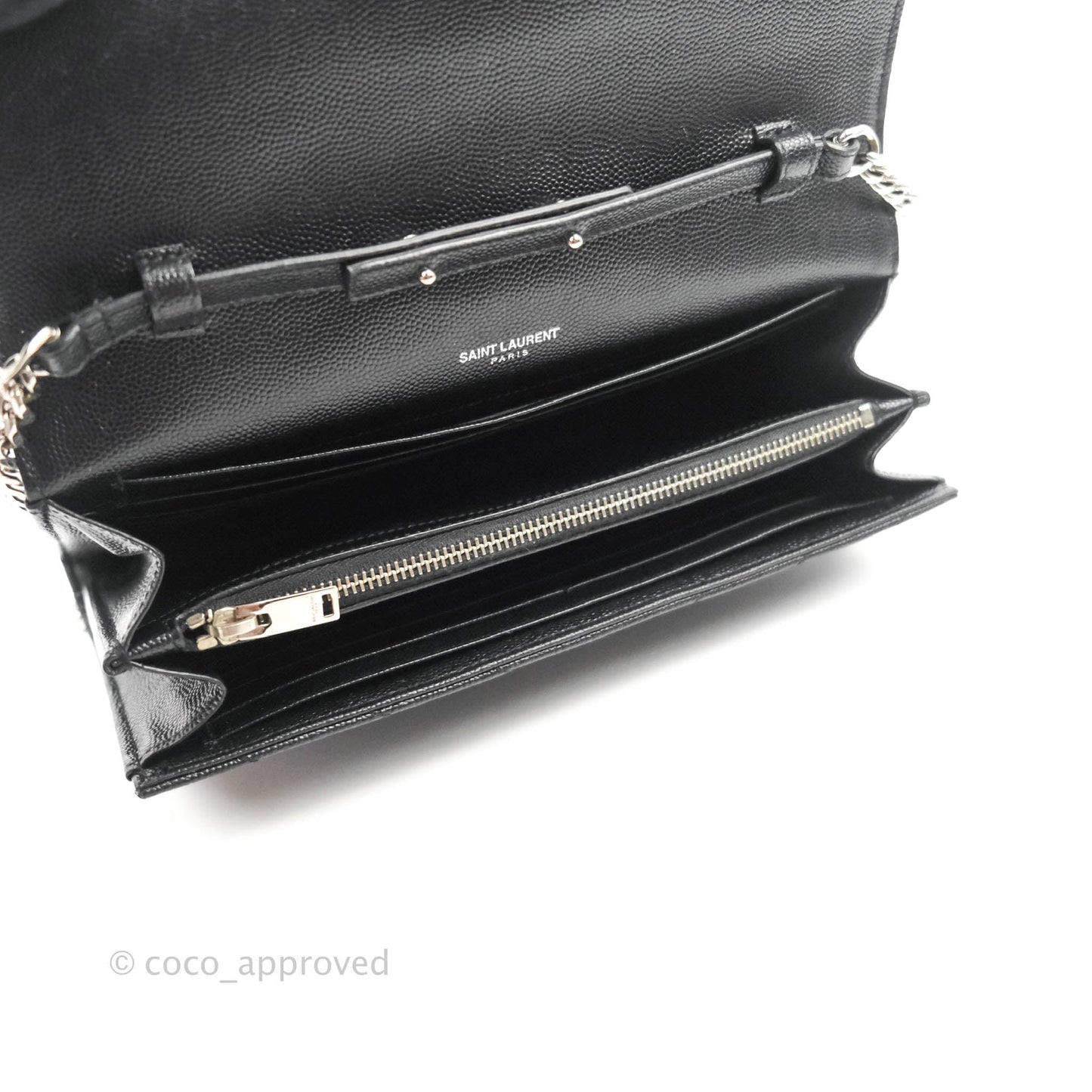 Saint Laurent Wallet on Chain WOC Black Grained Leather Silver Hardware