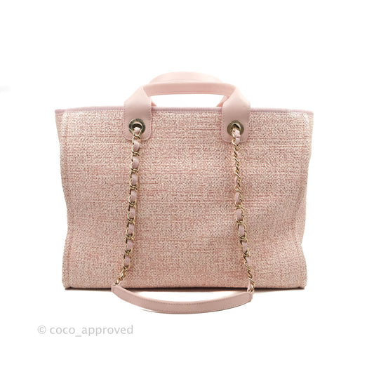 Chanel Large Deauville Pink Tweed Glittering Gold Hardware