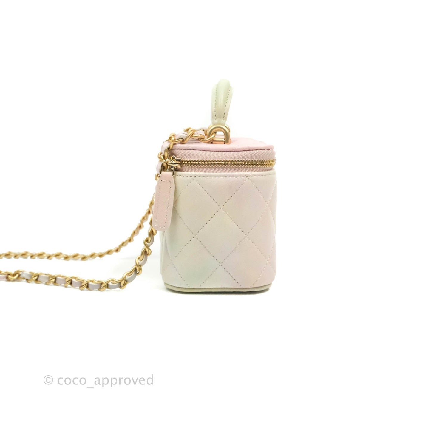 Chanel Mini Top Handle Vanity With Chain Rainbow Lambskin Aged Gold Hardware